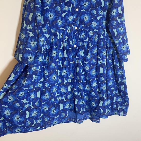 Ro's Garden Dress Womens XL Blue Floral Button Front Cotton Lined Boho Tunic - Picture 5 of 16